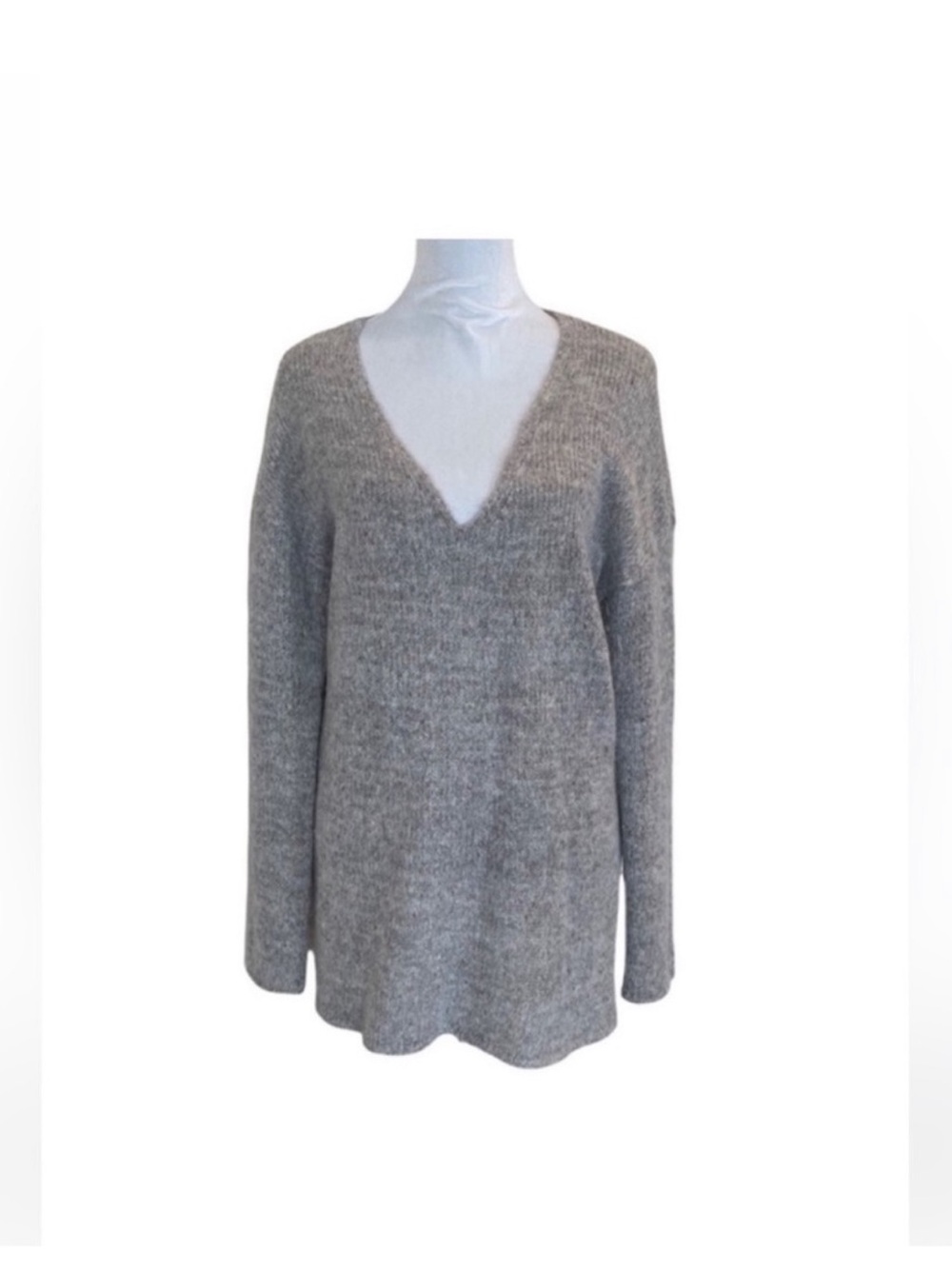 Babaton classic knit grey long sleeve v neck pullover wool alpaca sweater medium